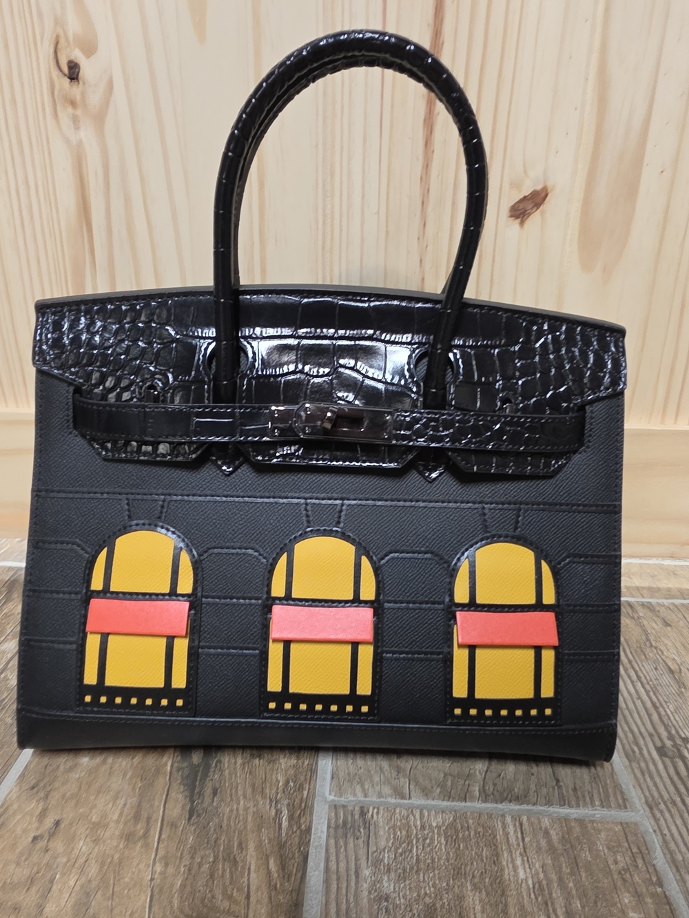Luxury Inspired Black House Applique Tote Or Shoulder Bag